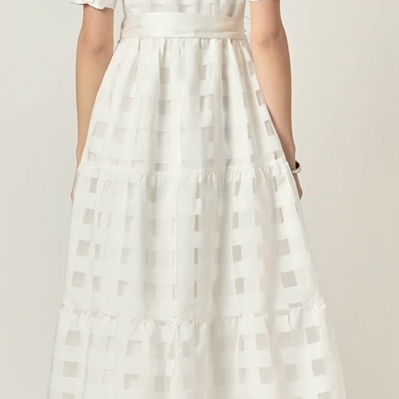 English Factory White Check Puff Sleeve Midi Dress - Picture 4 of 12